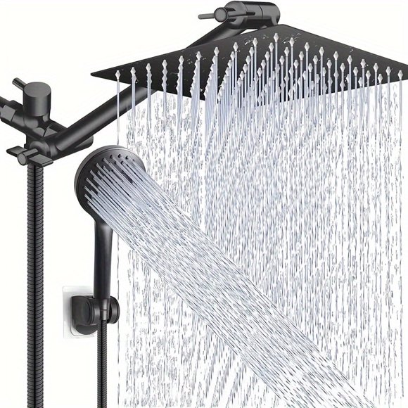 1 Set Of Shower Heads, 8-inch High-pressure Showerhead with 11 Inch Adjustable Extension Arm And 5-speed Handheld Shower Head Combination, Powerful Low-pressure Water Shower Head