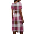 thumbnail image 6 of Laqbezok Plaid Short Sleeve Midi Dress, Elegant Ruched High Waist Slimming Check Dress, Casual V-Neck A-Line Flare Fashion Outfit, Classic Tartan Sun Dress, 6 of 6