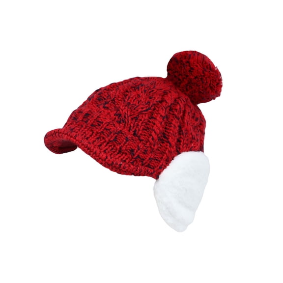 WITHMOONS Winter Pom Knitted Cable Visor Earflaps Beanie Hat Mixed Color Skull Cap JDT1494 (Red)