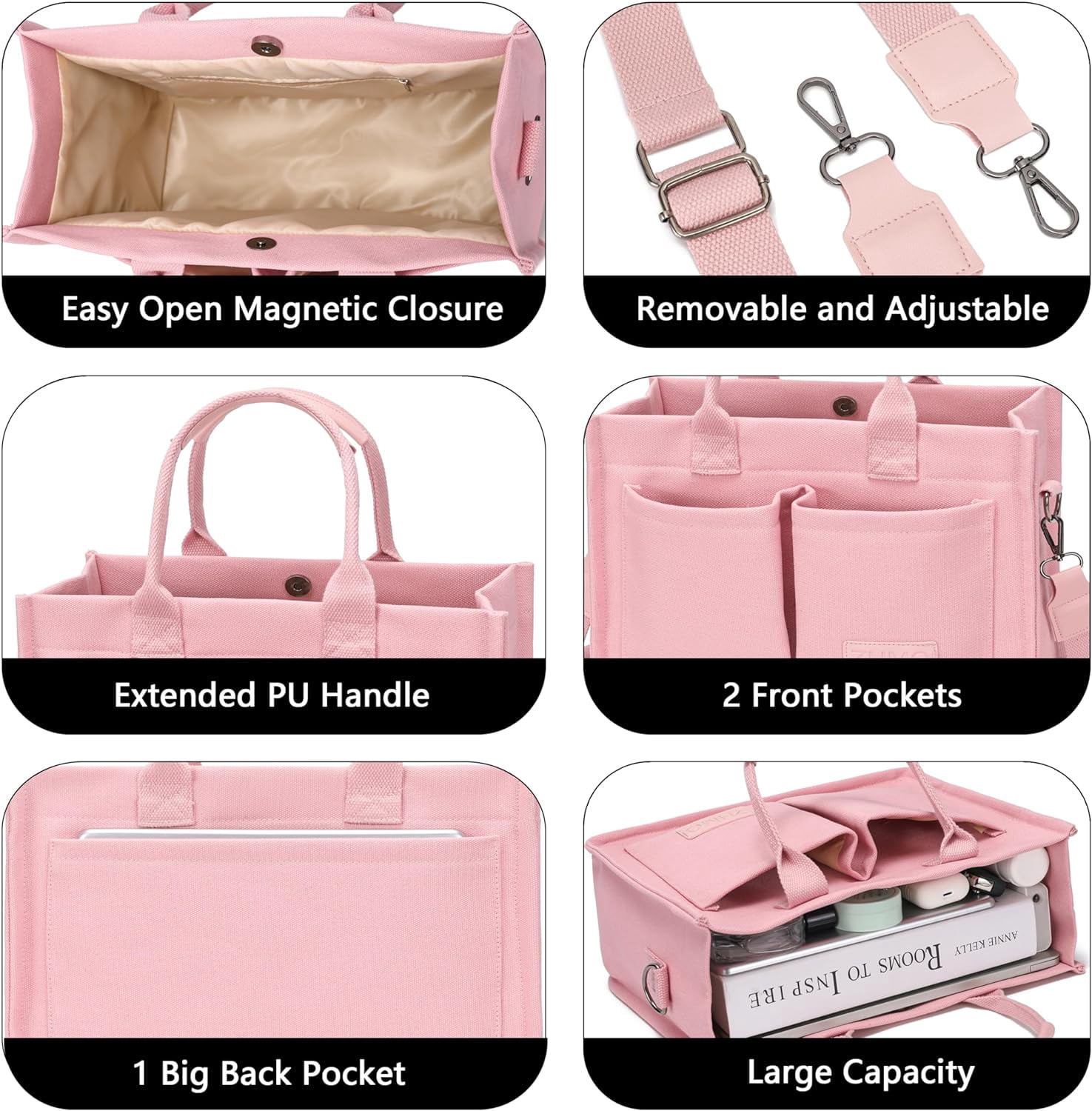 Large Canvas Tote Bag for Women With Pockets,Laptop Crossbody Purses Everything Everyday Bag Handbags for Work Beach Gym