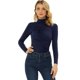 thumbnail image 2 of INSPIRE CHIC Top fruncido de punto de manga larga con cuello simulado alto para mujer Azul oscuro XL, 2 of 5