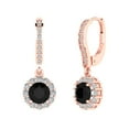thumbnail image 2 of 2.23Ct Round Cut Halo Drop Dangle Black Natural Onyx 18K Rose Solid Solid Gold Everyday Dainty Earrings Lever Back, 2 of 7