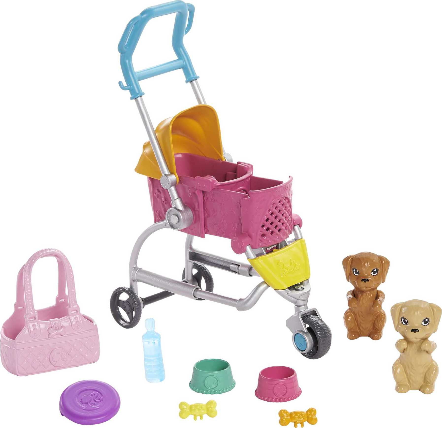 Barbie Stroll 'N Play Pups Playset with Barbie Doll, 2 Puppies and 
