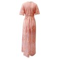 thumbnail image 5 of Leutsin Mode Femmes Solide V-Cou Manches Courtes Dentelle Creuse sur Longue Robe, 5 of 5