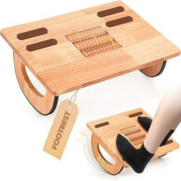 Foot Rest for Under Desk at Work, Wooden Ergonomic Footrest with Massage Roller