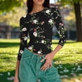 thumbnail image 5 of qucoqpe Crop Tops for Women Summer Fashion Casual Floral Printed Crew Neck 3/4 Sleeve Shirts Slim Fit Blouses, 5 of 5
