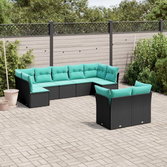 vidaXL 9 Piece Patio Sofa Set with Cushions Black Poly Rattan