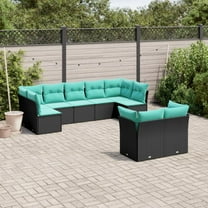 vidaXL 9 Piece Patio Sofa Set with Cushions Black Poly Rattan