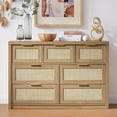 thumbnail image 5 of OAKHAM 7 Drawer Dresser, Rattan Wide Chest of Drawers for Bedroom Living Room, Weathered Oak, 5 of 9