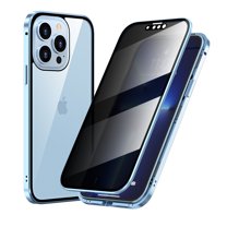 Privacy Magnetic Case for iPhone 14 Pro, Anti Peeping Clear Double Side Tempered Glass [Magnet Absorption Metal Bumper Frame] Thin 360 Full Protective Phone Case for iPhone 14 Pro 6.1",Darkblue