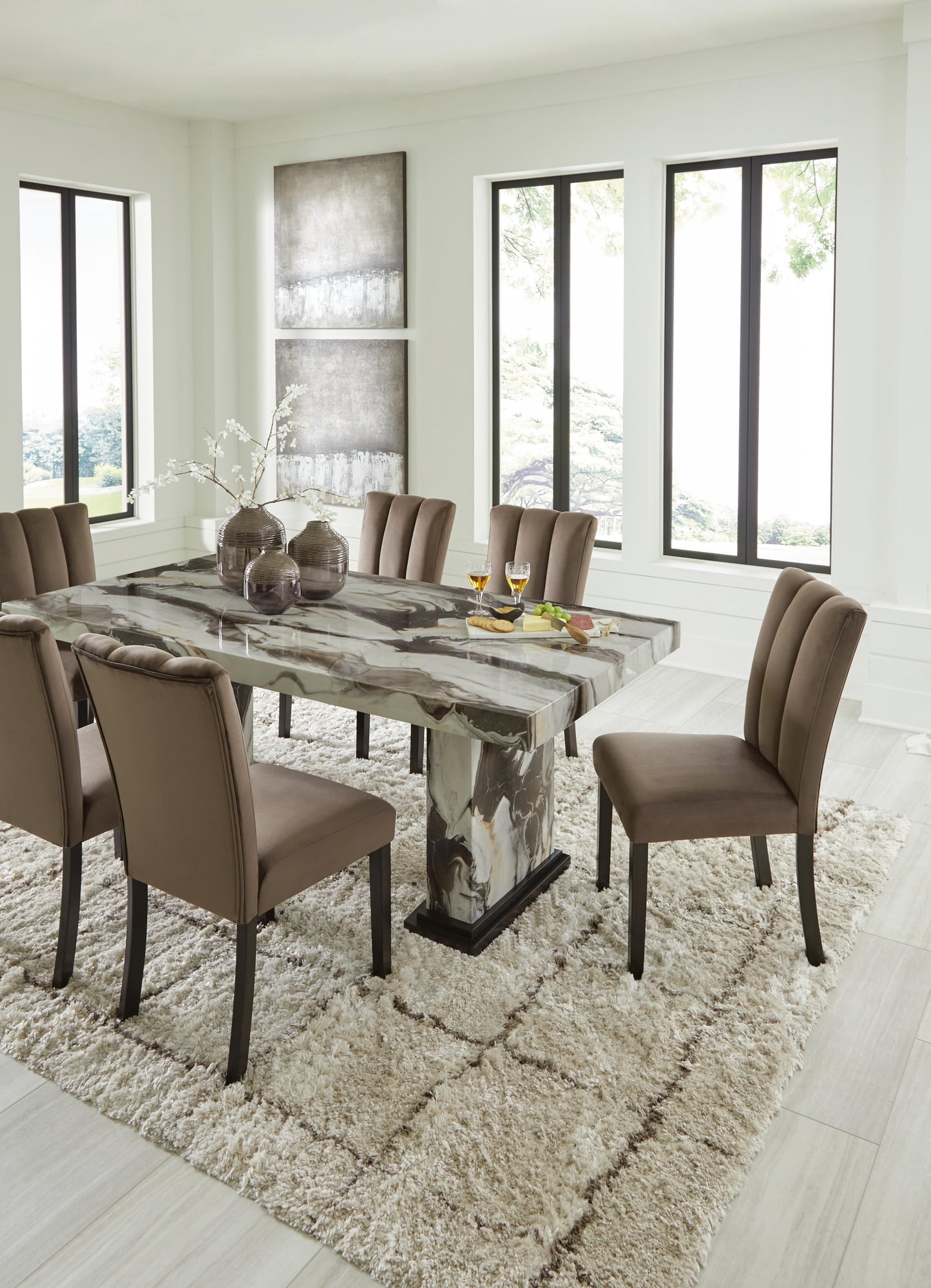 Signature Design by Ashley Zendalia Dining Chairs | Elegant Channel-Stitched Velvet Side Chairs | Set of 2, Mocha Brown