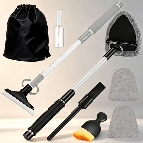 Gray Windshield Detailing Kit, Extendable Window Cleaner Equipped with 3 Washable Microfiber Pads, Multi-use Glass Wiper for Car Interior & Household Glass