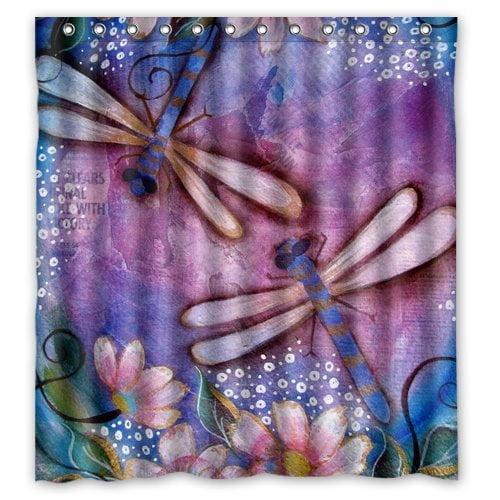 Dragonfly Shower Curtain Vivid Gemstone Figure Print for Bathroom