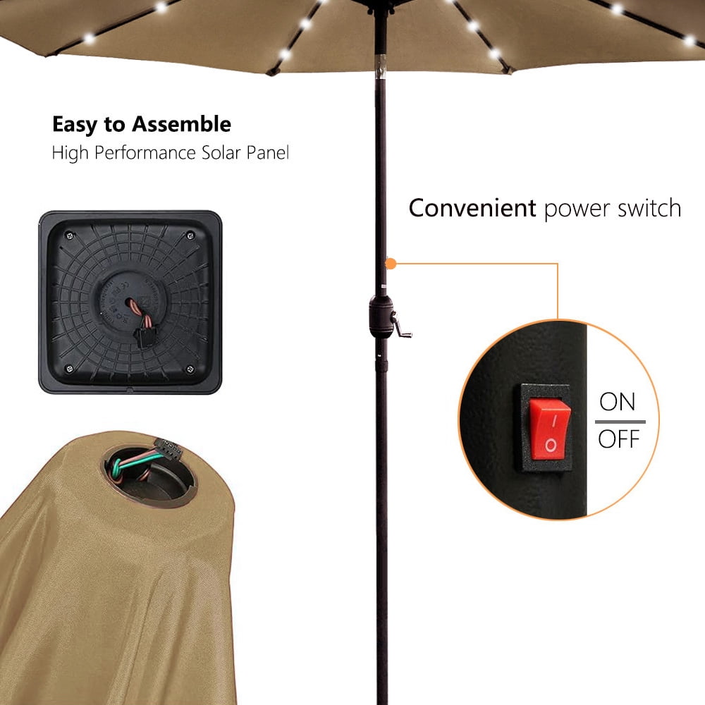 Abble 9ft Solar LED Lighted Patio Umbrella, Table Market Umbrella, Outdoor Umbrella for Garden, Deck, Backyard, Pool and Beach
