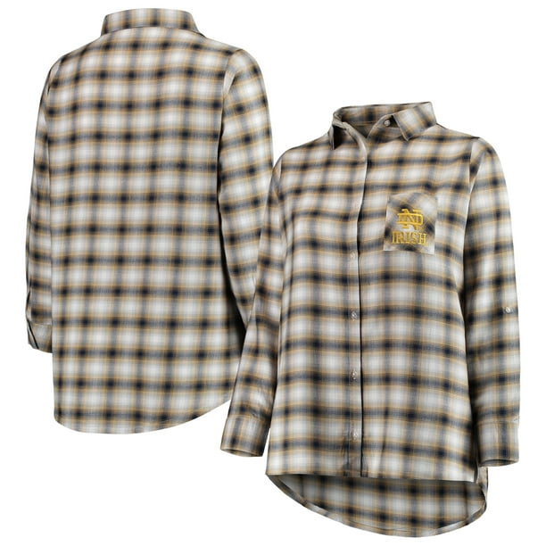 Notre Dame Fighting Irish Concepts Sport Women's Plus Size Forge Rayon Flannel Long Button-Up Shirt - Navy/Gold - Walmart.com