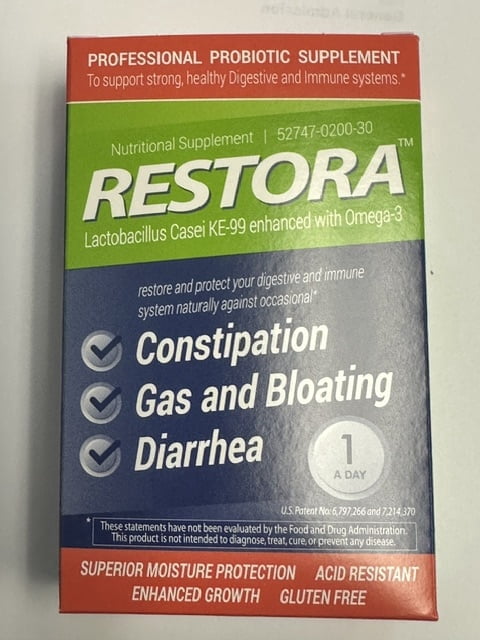Restora Probiotic Supplement Immunity Booster Gut Health Omega 3, 30 Count