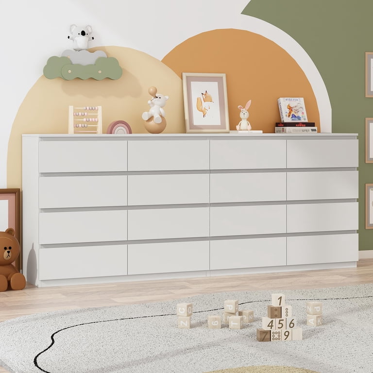 white oversized dresser ChVans White 16 Drawer Dresser with Charging Station, 87