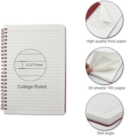 5 Pack Spiral Notebooks 8.3" x 5.7", 80 Sheets College Ruled Notebook with Plastic Waterproof Cover, A5 Lined Journal for Office, School,Home