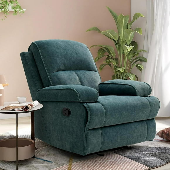 Fairyland Oversized Manual Rocker Recliner Chair, Ergonomic Glider Nursery Rocking Armchair, Single Sofa Chair for Living Room, Blue