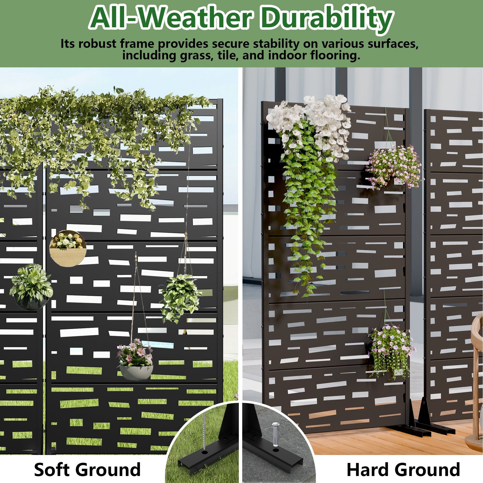 Privacy Metal Screen Fence Panel Horizontal Stripe Pattern
