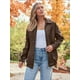 thumbnail image 2 of Chaqueta de cuero AUTOMET de gran tamaño de gamuza sintética marrón para mujer, 2 of 6