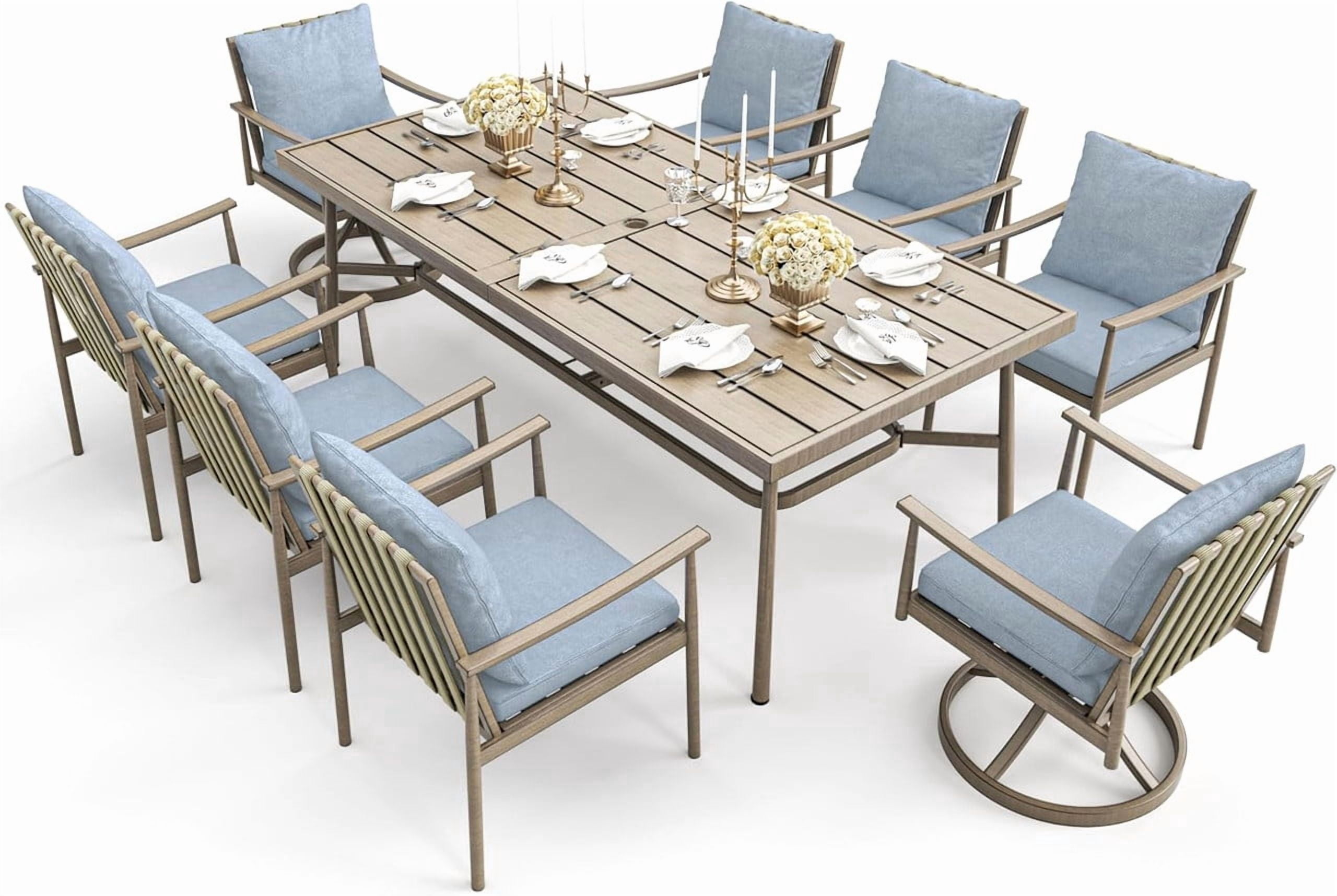9-Piece Aluminum Outdoor Dining Set for 8, 84" Table with 6 Chairs & 2 Swivel Chairs