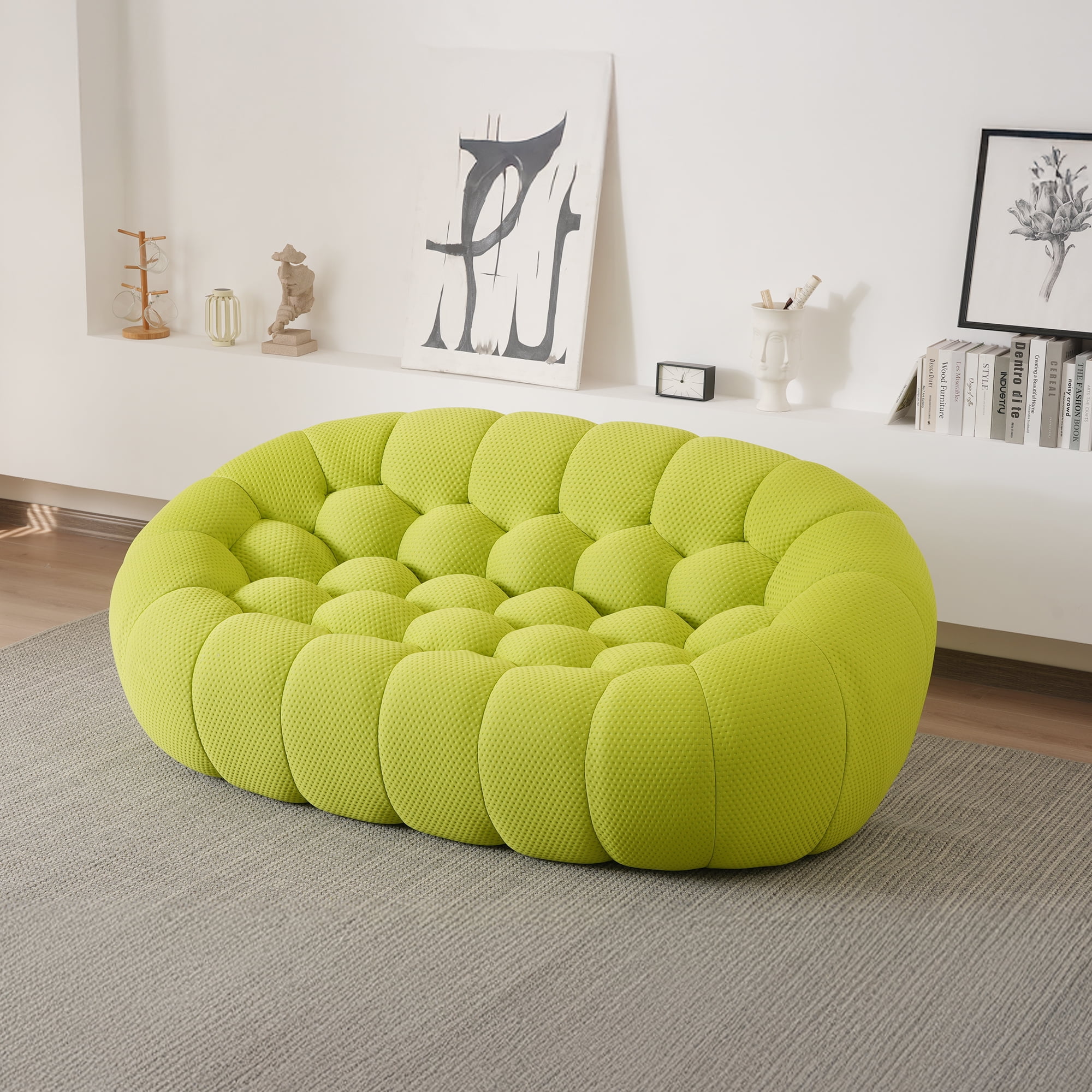 bokifol 79.53"Oversized Loveseat Sofa Couch for Living Room,3D Textured Knit Fabric Sofa,No Assembly Required(Fluorescent Green)
