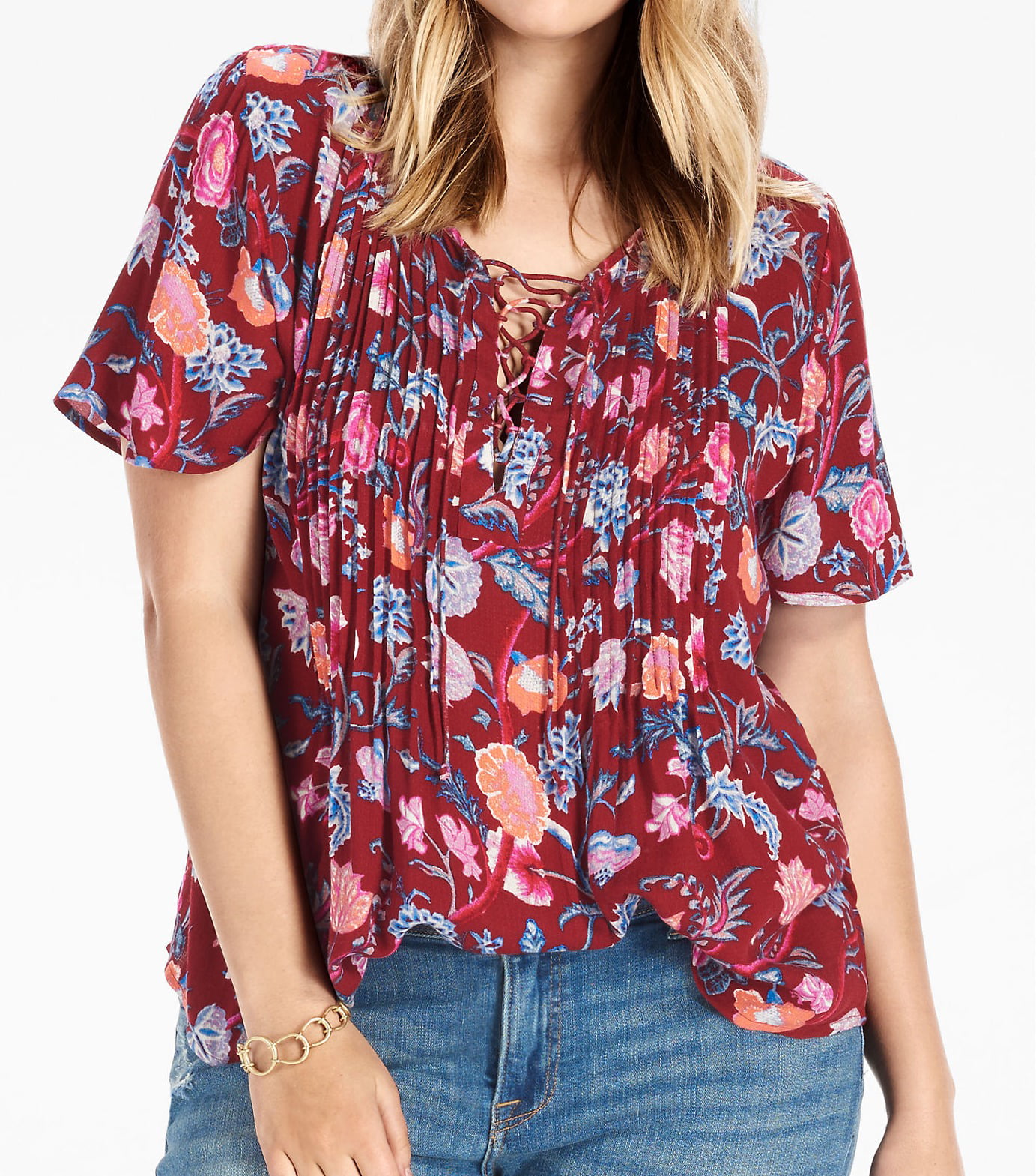 Lucky Brand - Lucky Brand NEW Red Womens Size 3X Plus Lace up Floral ...