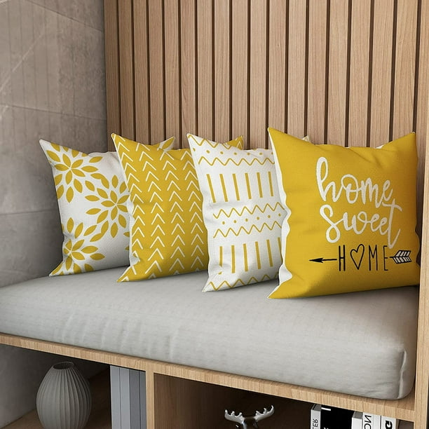 Fundas de cojin 18x18 Juego de 4 Funda de cojin de sofa moderno Funda de almohada decorativa de tela de lino para exteriores para sofa cama Coche 45x45cm Amarillo 18x18 Juego de