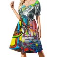 thumbnail image 1 of Arte de pared - Vestido de manga corta con grafiti, vestido largo de verano para mujer, vestido de verano para mujer, vestidos para fiesta de boda, 1 of 7