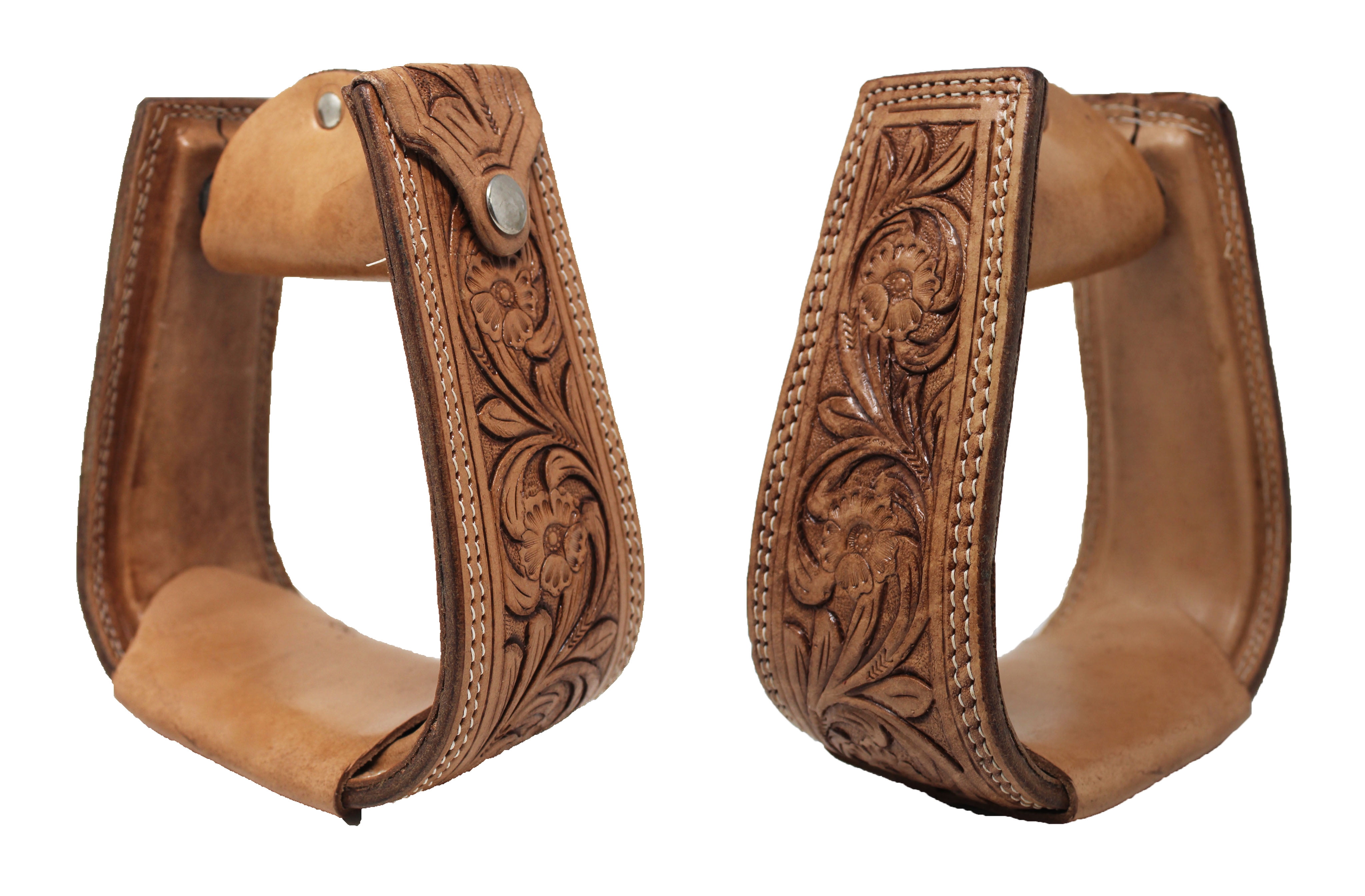 Horse Saddle Stirrups Horse Western 5" Wide Saddle Floral Tooled Tan