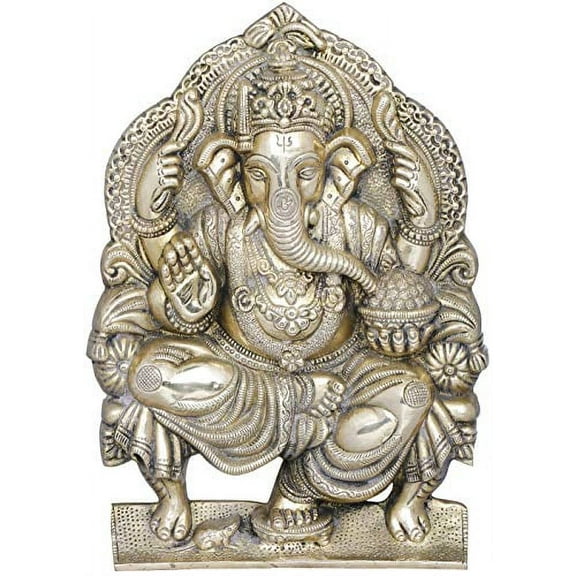 Exotic India Raja Ganesha Wall Hanging - Brass Statue