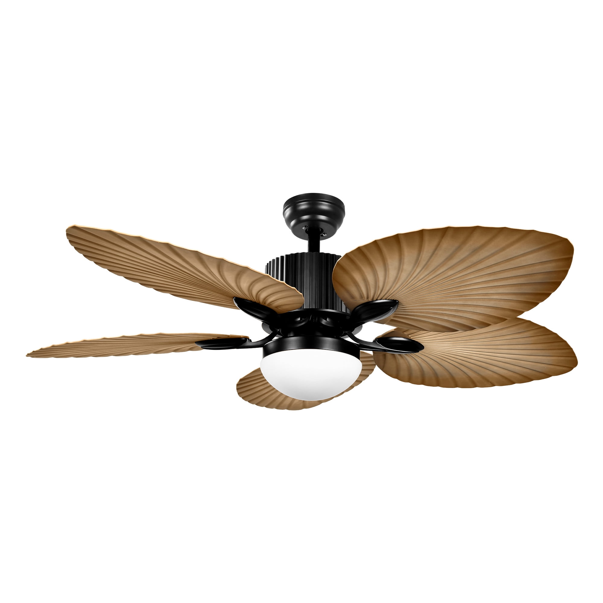 ModFusion 52-inch Tropical Coastal Ceiling Fan with LED Light & Remote, Quiet Reversible DC Motor, 5 Palm Blades, Brown