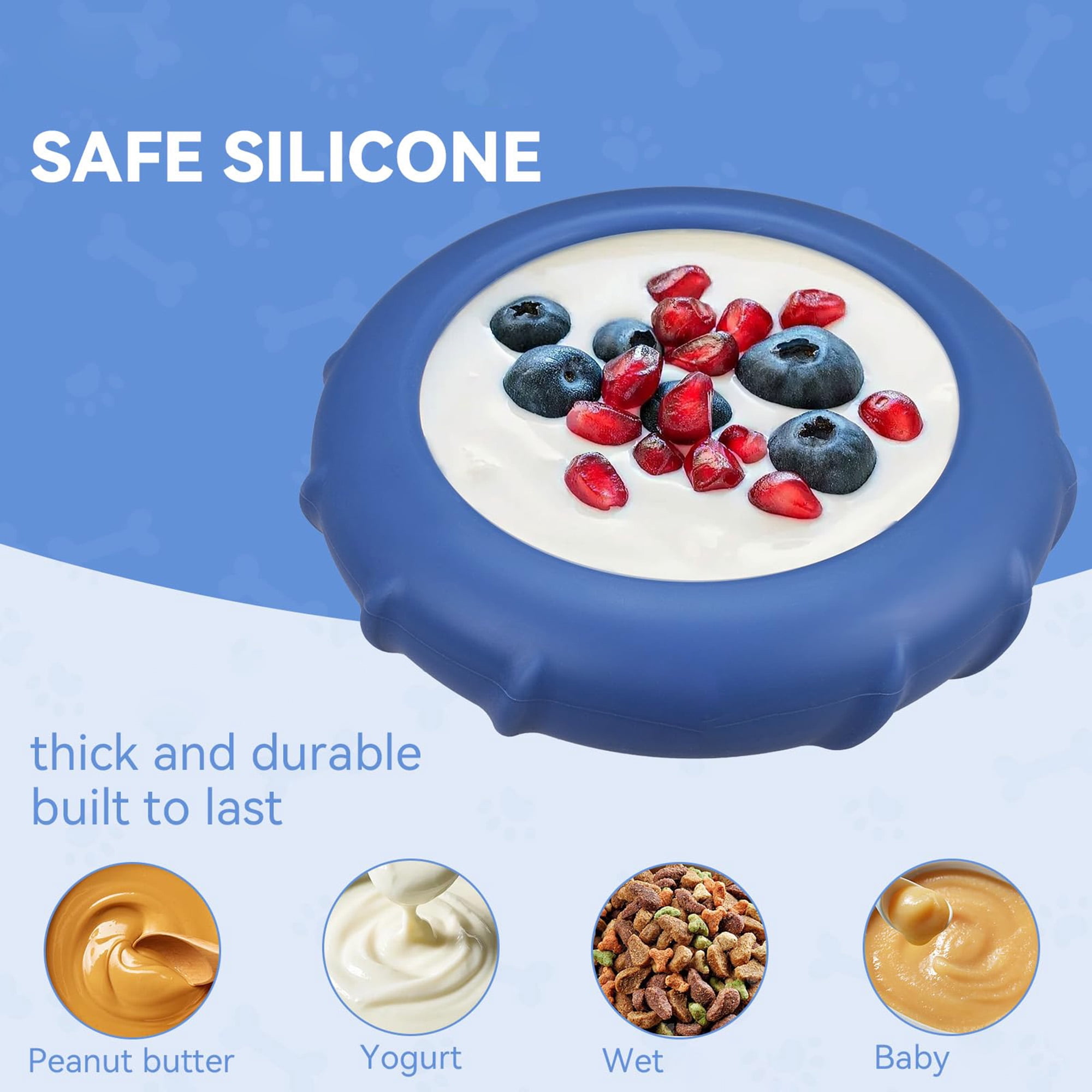 Dog lick bowl slow feeder, wobbly enrichment puzzle toy for anxiety relief and mental stimulation, silicone lick mat for dogs, dishwasher safe, dark blue