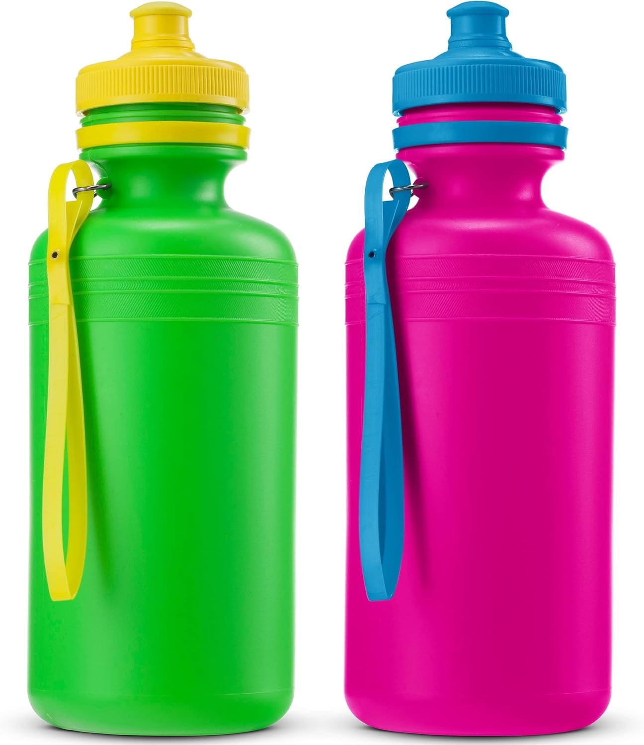 Bedwina Bulk Water Bottles for Kids - (Pack of 12) 18 oz - 7.5 Inch BPA-Free Plastic Water Bottles With Pop-up Tops & Handles for Summer, Reusable Water Bottles Bulk for School