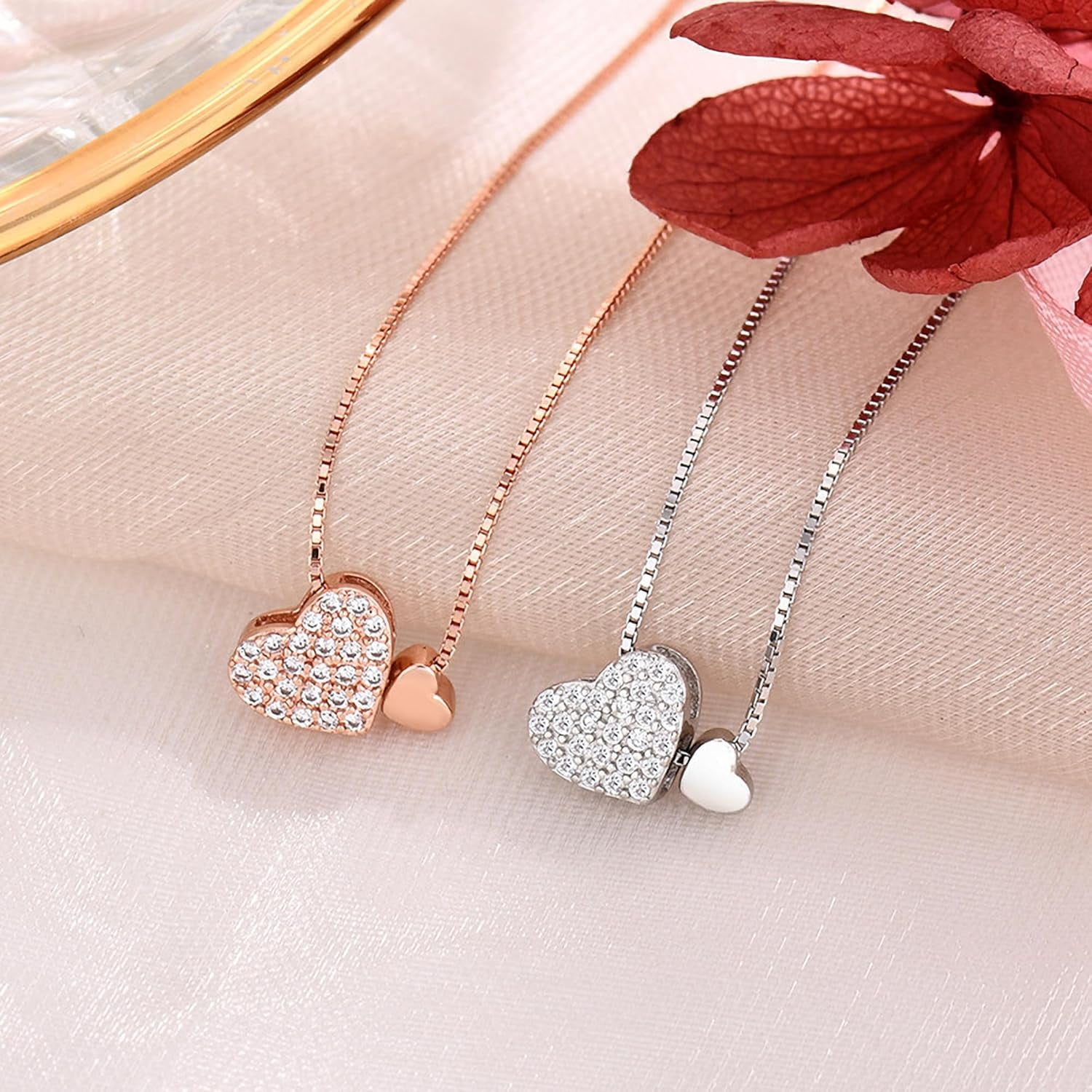 S925 Sterling Silver Heart Necklace for Women Dainty 14k Gold Plated CZ Love Heart Pendant Choker Necklaces Trendy Heart Chain Jewelry Birthday Teacher 2024 Graduation Gifts for Her Daughter