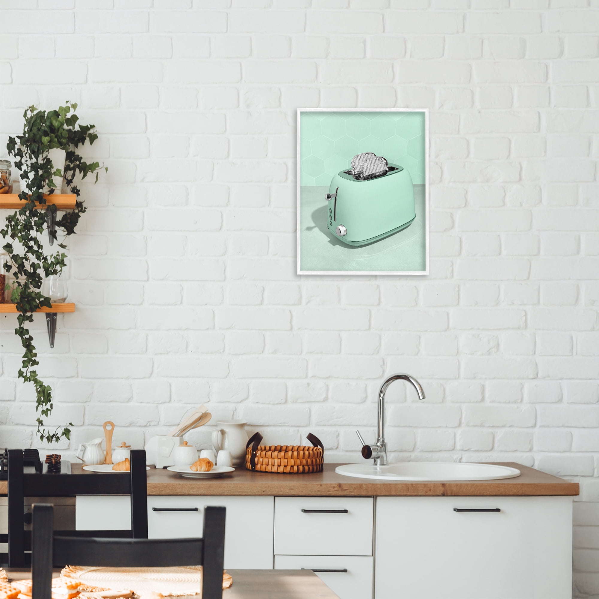 Stupell Industries Disco Toaster Over Green White Framed Giclee Art, design by LISH Creative