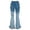 Blue, variant on Girls Washed Embossed Pattern Flare Denim Pants Half Elastic Waist Ruffled Ankle Cuff Casual Jeans Size:5-6 Years