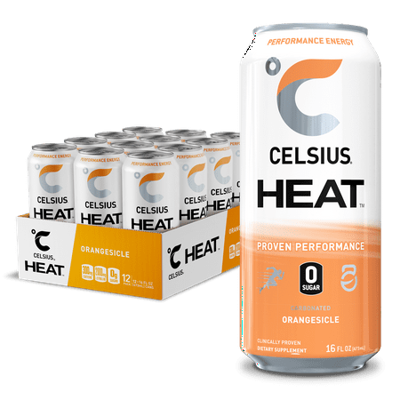 CELSIUS HEAT Performance Energy Drink 16 Fl Oz, Orangesicle (Pack of 12)