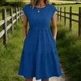 thumbnail image 2 of Kvture Cap Sleeve Dresses for Women Summer Trendy A Line Swing Sundress Textured Ruffle Boho Dress Vacation Outfits Blue, 2 of 8