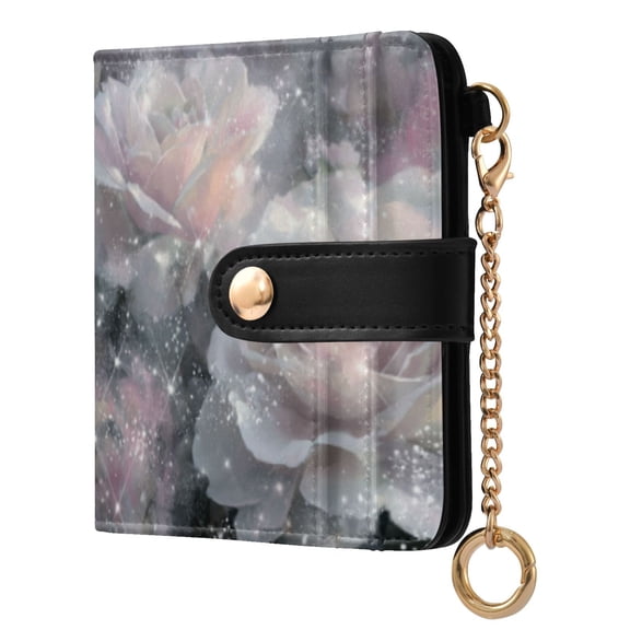 Qxltty Brilliant Rose Ladies Wallet Rfid Slim Thin Compact Credit Card Women Wallet Zipper Coin Pocket and ID Window for Female Gifts