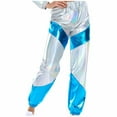 thumbnail image 4 of Pants for Women Metallic Shiny Jogger Pants Color Block Elastic Waist Hip Hop Disco Dancewear Training Sports Tracksuit Bottoms Stretch Comfy Sweatpants Loose Fit Lougewear, 4 of 6
