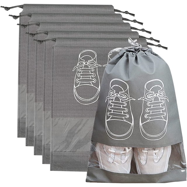 Paquete de 5 bolsas grandes para guardar zapatos, a prueba de polvo, con cordón y ranura transparente, organizadores de embalaje portátiles para uso diario y viajes Rojo Verde
