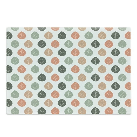 Salmon Cutting Board, Simple Leaves Drawing in Autumnal Tones Pattern, Decorative Tempered Glass Cutting and Serving Board, in 3 Sizes, by Ambesonne