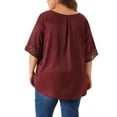 thumbnail image 3 of Agnes Orinda Women's Plus Size Tops Round Neck Lace Crochet Short Sleeve Shirts Casual Blouses 4X Burgundy, 3 of 6