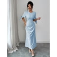 thumbnail image 7 of Blue Summer Womens Solid Color Round Neck Petal Sleeve Elegant Maxi Dress, 7 of 7