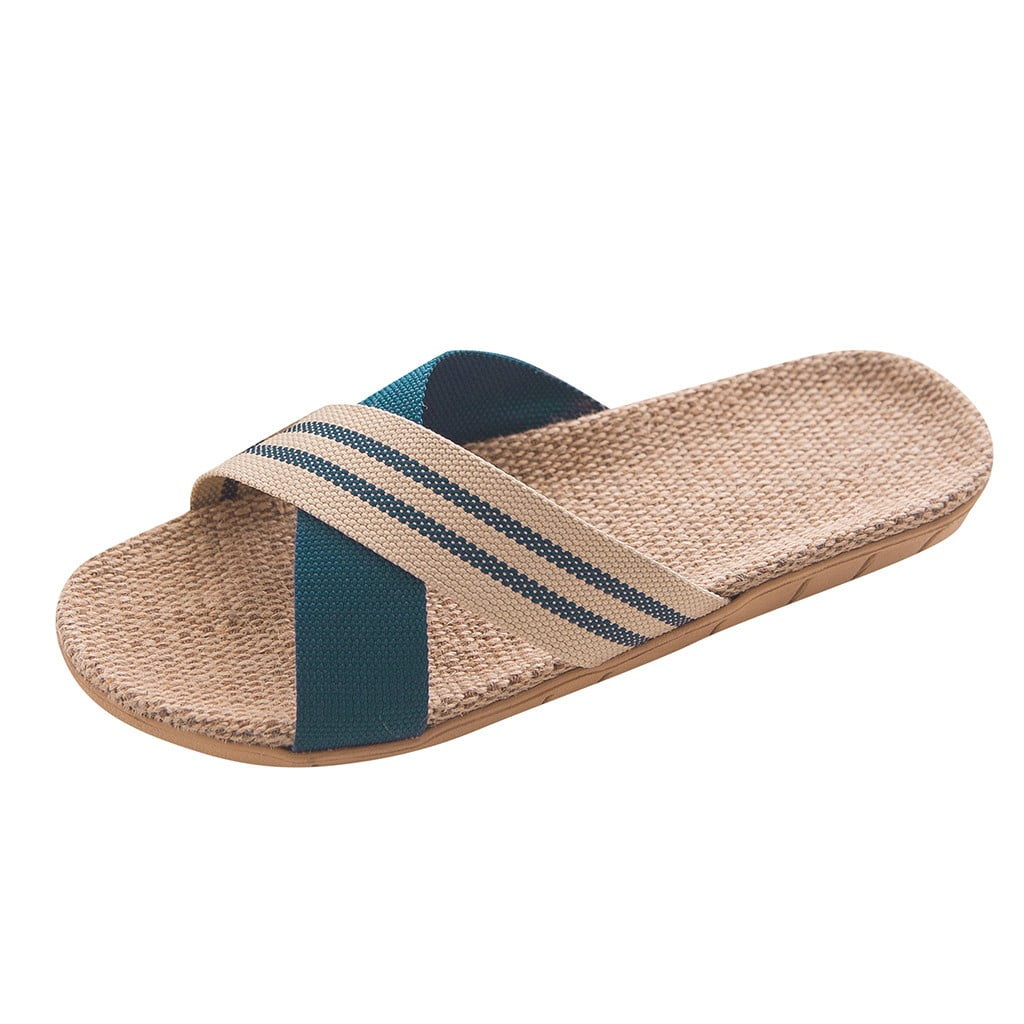 Men’s Summer Shoes Toe Men's Open Flats Slippers Anti-slip Linen Indoor Home 