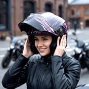 1Storm Motorcycle Street Bike Modular/Flip up Dual Visor Sun Shield Full Face Helmet: HJK920 Butterfly Pink
