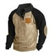 thumbnail image 1 of Sudadera sin capucha para hombre, estilo casual, con mangas raglán y cuello alto, de pana, con bloqueo de color, para exteriores, sin sombrero, de poliéster., 1 of 8
