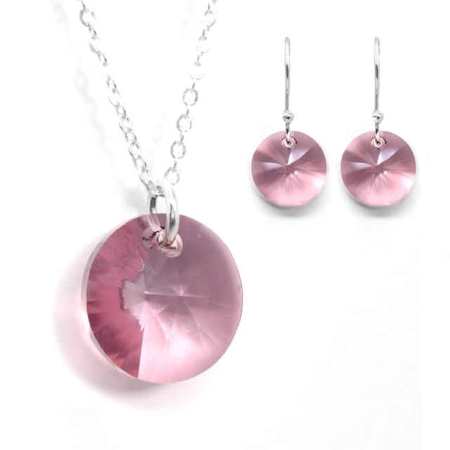 Juego de aretes y cadena con dije corte Xilion, plata mexicana ley .925, Rosa